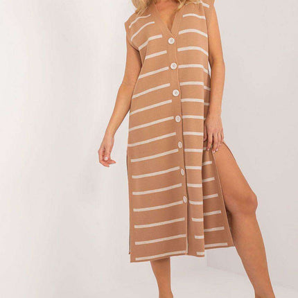 Chic Striped Midi Dress with Romantic Heart Neckline for Everyday Elegance