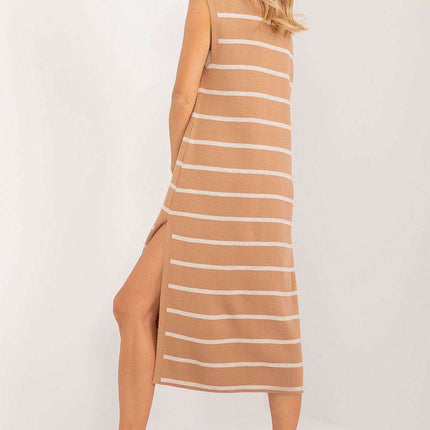 Chic Striped Midi Dress with Romantic Heart Neckline for Everyday Elegance - Très Elite