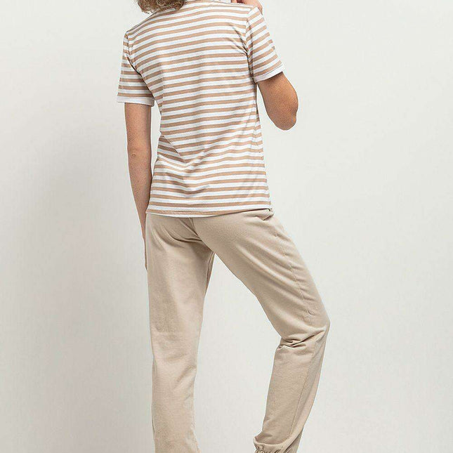 Chic Striped V-Neck Blouse with Stylish Pleats and Cuffed Sleeves