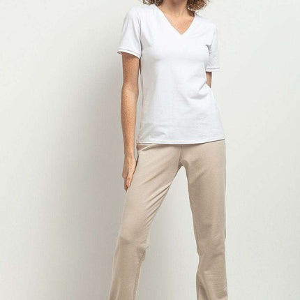 Chic Striped V-Neck Blouse with Stylish Pleats and Cuffed Sleeves