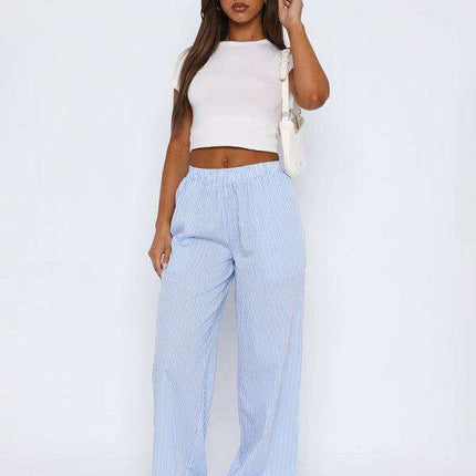 Chic Striped Wide-Leg Pants - Stylish Everyday Comfort - Très Elite