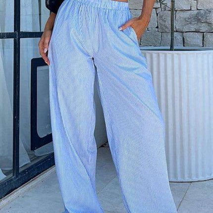 Chic Striped Wide-Leg Pants - Stylish Everyday Comfort - Très Elite