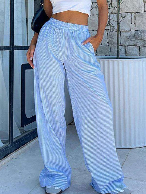 Chic Striped Wide-Leg Pants - Stylish Everyday Comfort - Très Elite