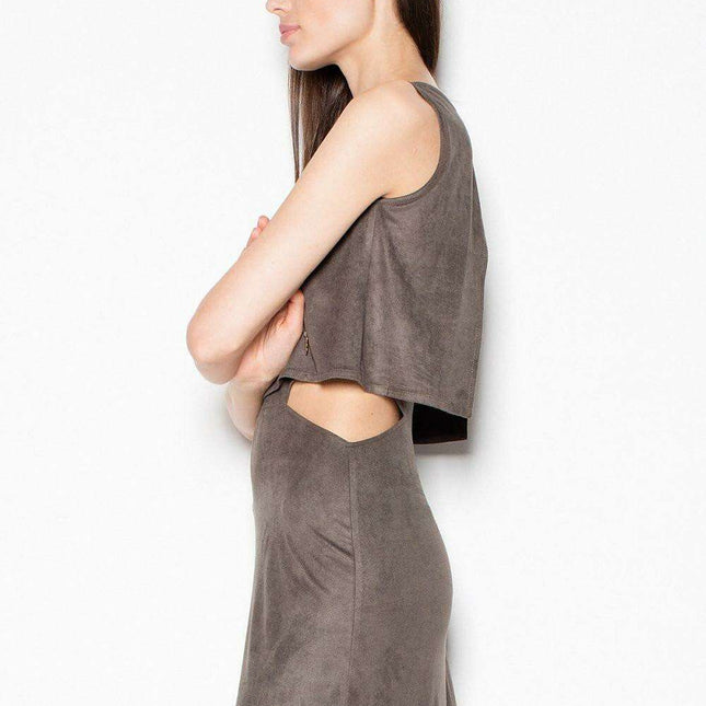 Chic Suede Day Dress with Unique Waist Cut-Out Design