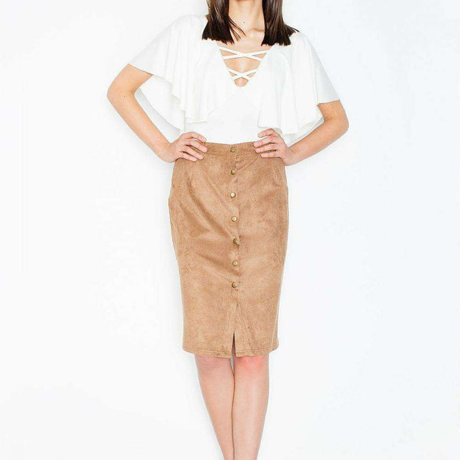 Chic Suede Pencil Skirt with Distinctive Closure - Available in Various Sizes