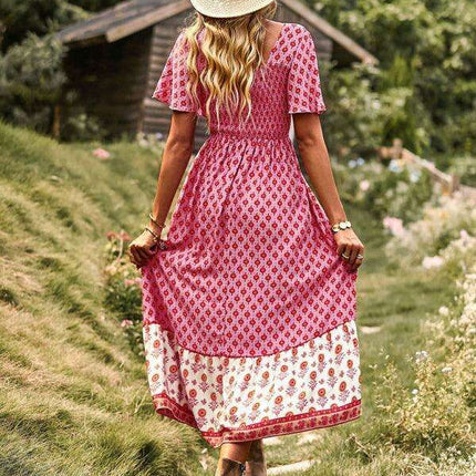 Chic Summer Bohemian Midi Dress with Square Neck - Très Elite