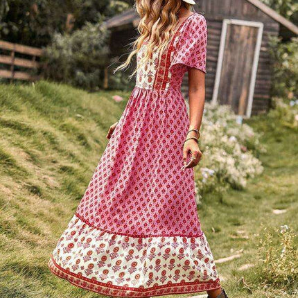 Chic Summer Bohemian Midi Dress with Square Neck - Très Elite