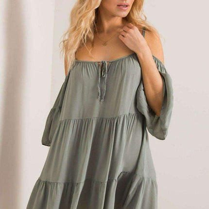 Chic Summer Frill Dress with Adjustable Neckline - Très Elite