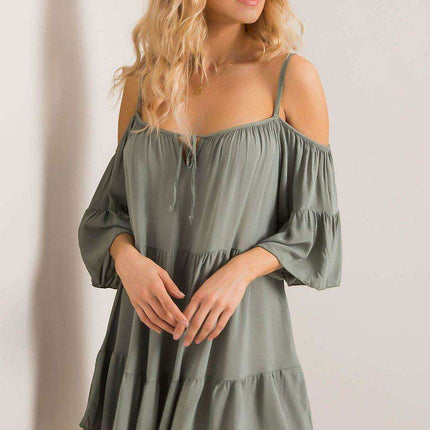 Chic Summer Frill Dress with Adjustable Neckline - Très Elite