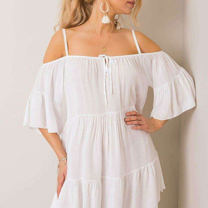 Chic Summer Frill Dress with Adjustable Neckline - Très Elite