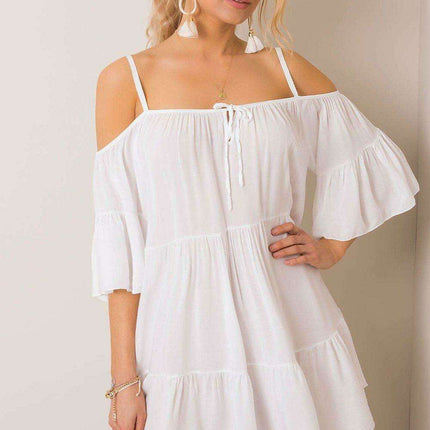 Chic Summer Frill Dress with Adjustable Neckline - Très Elite