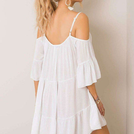 Chic Summer Frill Dress with Adjustable Neckline - Très Elite