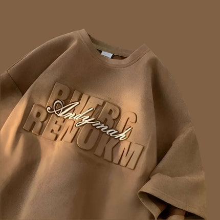 Chic Summer Heavy Suede Loose-Fit T-Shirt for Men and Women with 3D Letter Design - Trendy Y2K Style - Très Elite