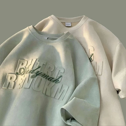 Chic Summer Heavy Suede Loose-Fit T-Shirt for Men and Women with 3D Letter Design - Trendy Y2K Style - Très Elite