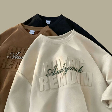 Chic Summer Heavy Suede Loose-Fit T-Shirt for Men and Women with 3D Letter Design - Trendy Y2K Style - Très Elite