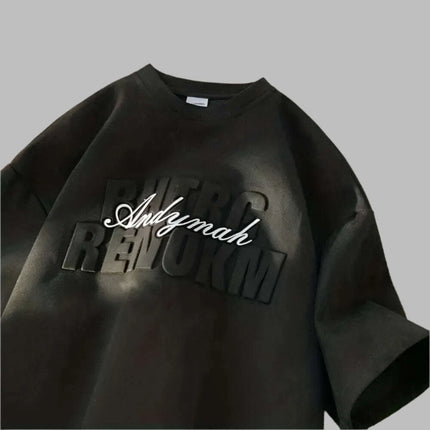 Chic Summer Heavy Suede Loose-Fit T-Shirt for Men and Women with 3D Letter Design - Trendy Y2K Style - Très Elite