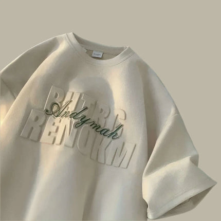 Chic Summer Heavy Suede Loose-Fit T-Shirt for Men and Women with 3D Letter Design - Trendy Y2K Style - Très Elite
