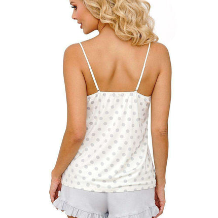 Chic Summer Polka Dot Pajama Set in White and Gray