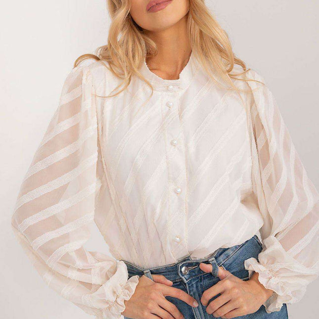 Chic Textured Long-Sleeve Women's Button-Up Blouse