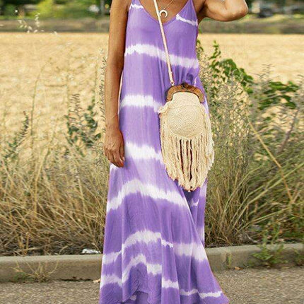 Chic Tie-Dye Striped Swing Dress with Stylish Suspenders and Flattering Silhouette - Très Elite