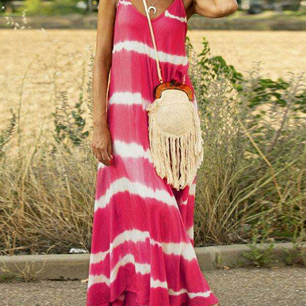 Chic Tie-Dye Striped Swing Dress with Stylish Suspenders and Flattering Silhouette - Très Elite