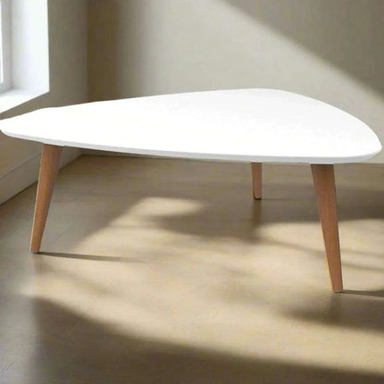 Chic Triangular White Gloss Coffee Table Set for Contemporary Living and Dining Areas - Très Elite