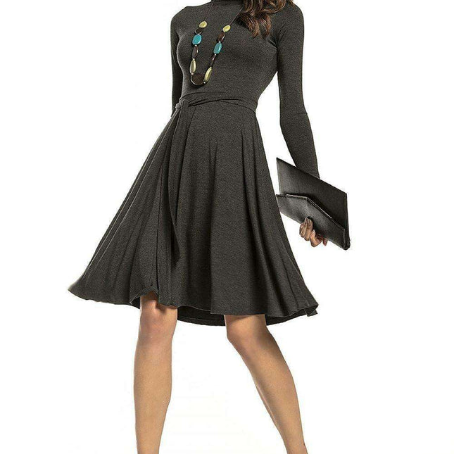 Chic Turtleneck Flared Maxi Dress