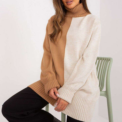 Chic Two-Tone Turtleneck Sweater for Effortless Elegance