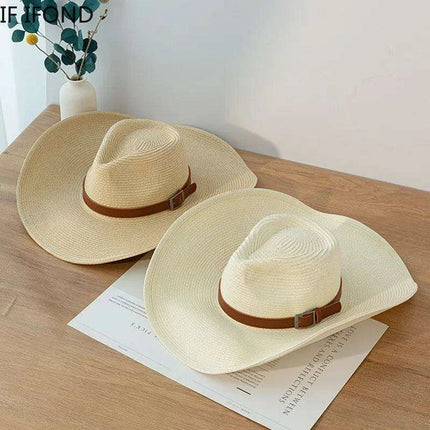 Chic Unisex Wide Brimmed Cowboy Hat in Natural Paper - Perfect Summer Panama Sun Cap for Beach and Outdoor Adventures - Très Elite