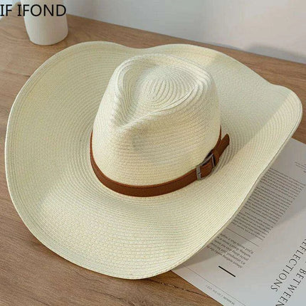 Chic Unisex Wide Brimmed Cowboy Hat in Natural Paper - Perfect Summer Panama Sun Cap for Beach and Outdoor Adventures - Très Elite