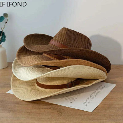 Chic Unisex Wide Brimmed Cowboy Hat in Natural Paper - Perfect Summer Panama Sun Cap for Beach and Outdoor Adventures - Très Elite