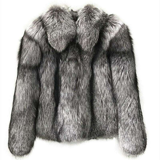 Faux Fur Cropped Jacket — Women's Dark Silver Fox Urban Chic Coat