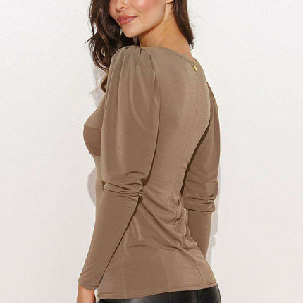 Chic V-Neck Blouse with Metal Plate Accent for Fashion-Forward Women - Très Elite