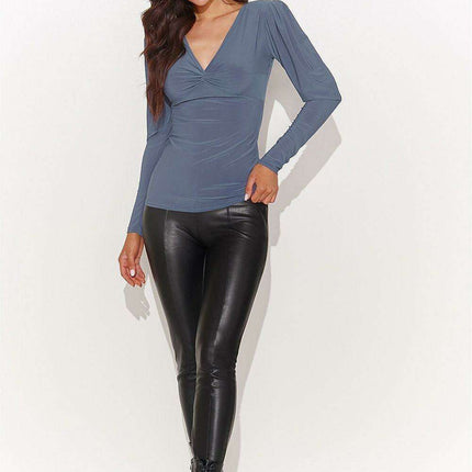 Chic V-Neck Blouse with Metal Plate Accent for Fashion-Forward Women - Très Elite