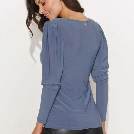 Chic V-Neck Blouse with Metal Plate Accent for Fashion-Forward Women - Très Elite