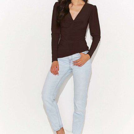 Chic V-Neck Blouse with Metal Plate Accent for Fashion-Forward Women - Très Elite