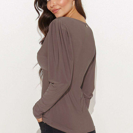 Chic V-Neck Blouse with Metal Plate Accent for Fashion-Forward Women - Très Elite