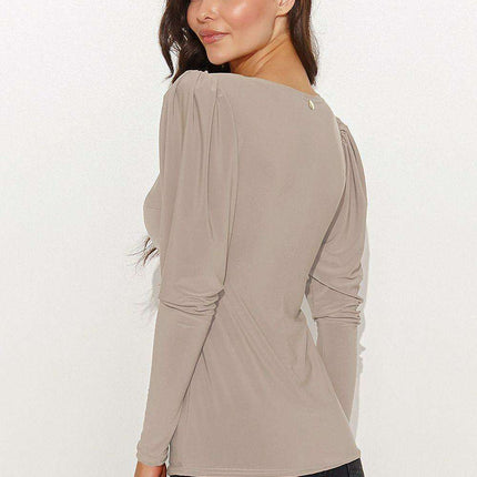 Chic V-Neck Blouse with Metal Plate Accent for Fashion-Forward Women - Très Elite