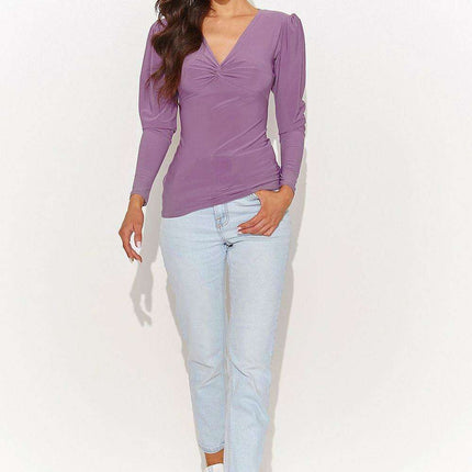 Chic V-Neck Blouse with Metal Plate Accent for Fashion-Forward Women - Très Elite