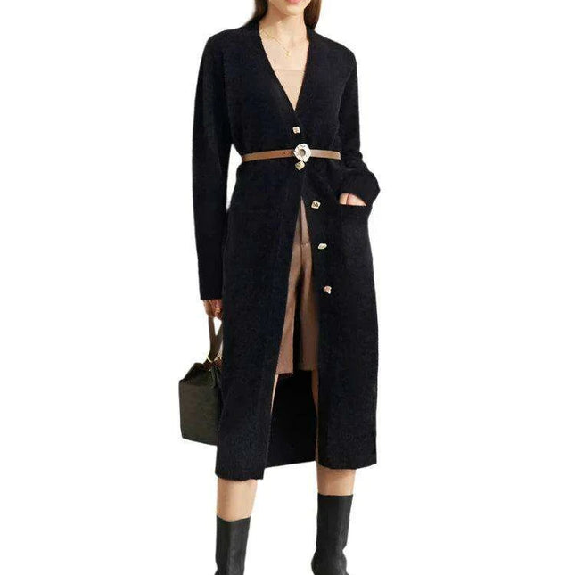 Chic V-Neck Button-Embellished Winter Cardigan for Women - Cozy Loose Fit Knit Top