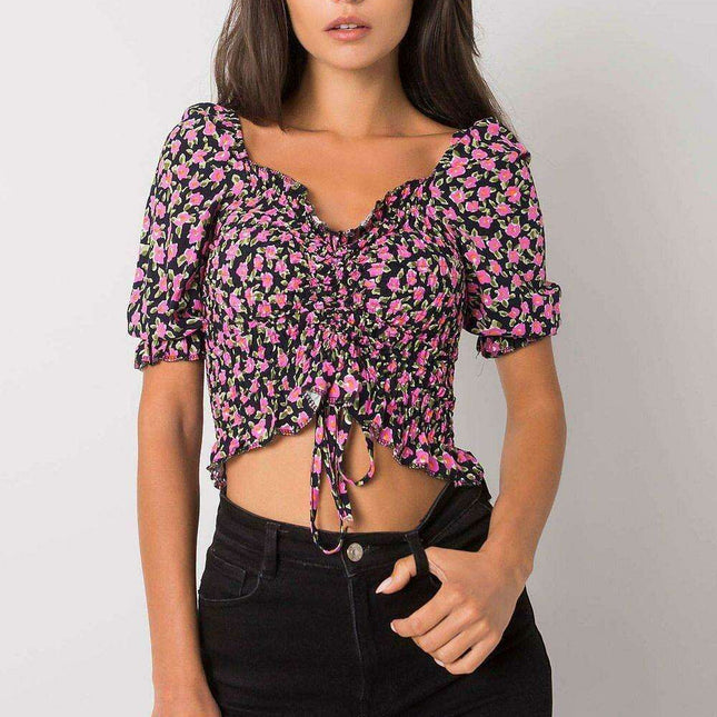 Chic V Neck Cotton Blend Blouse Elegant Parisian Style Top