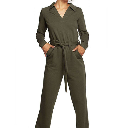 Chic V-Neck Jumpsuit Set with Stylish Belt