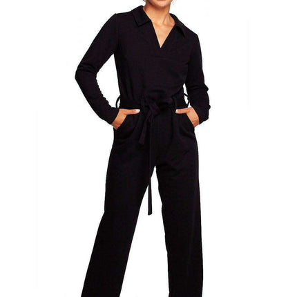 Chic V-Neck Jumpsuit Set with Stylish Belt