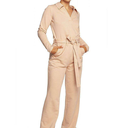 Chic V-Neck Jumpsuit Set with Stylish Belt