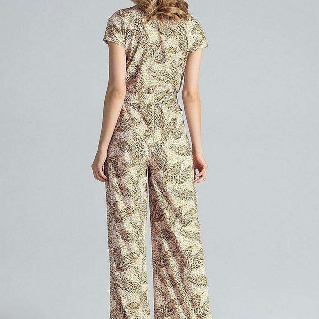 Chic V-Neck Jumpsuit with Flattering Elastic Waistband for Effortless Style