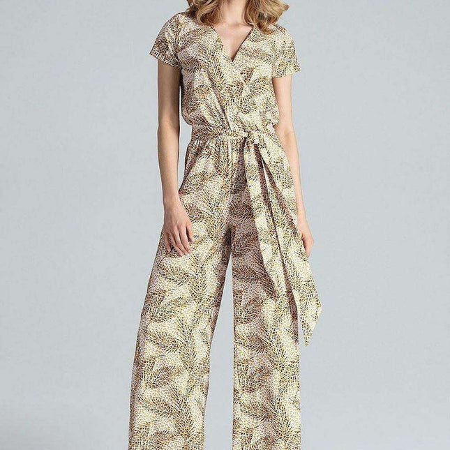 Chic V-Neck Jumpsuit with Flattering Elastic Waistband for Effortless Style