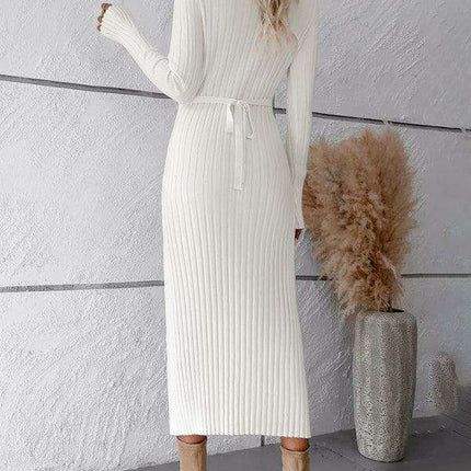 Chic V-Neck Knit Dress for Effortless Autumn-Winter Elegance - Très Elite