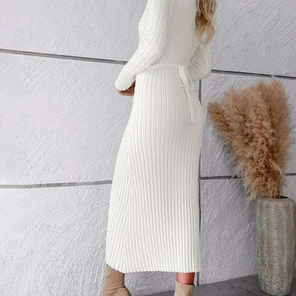Chic V-Neck Knit Dress for Effortless Autumn-Winter Elegance - Très Elite