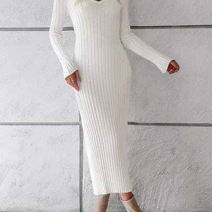 Chic V-Neck Knit Dress for Effortless Autumn-Winter Elegance - Très Elite