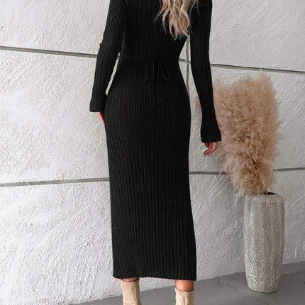 Chic V-Neck Knit Dress for Effortless Autumn-Winter Elegance - Très Elite